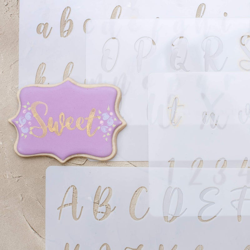 Lacupella Calligraphy Cake Stencil Cursive Alphabet Letter Number Writing 1.5 Inch Set of Four Upper and Lower Case - for Cake Wood Canvas Airbrush Art and Craft Painting - Image 2